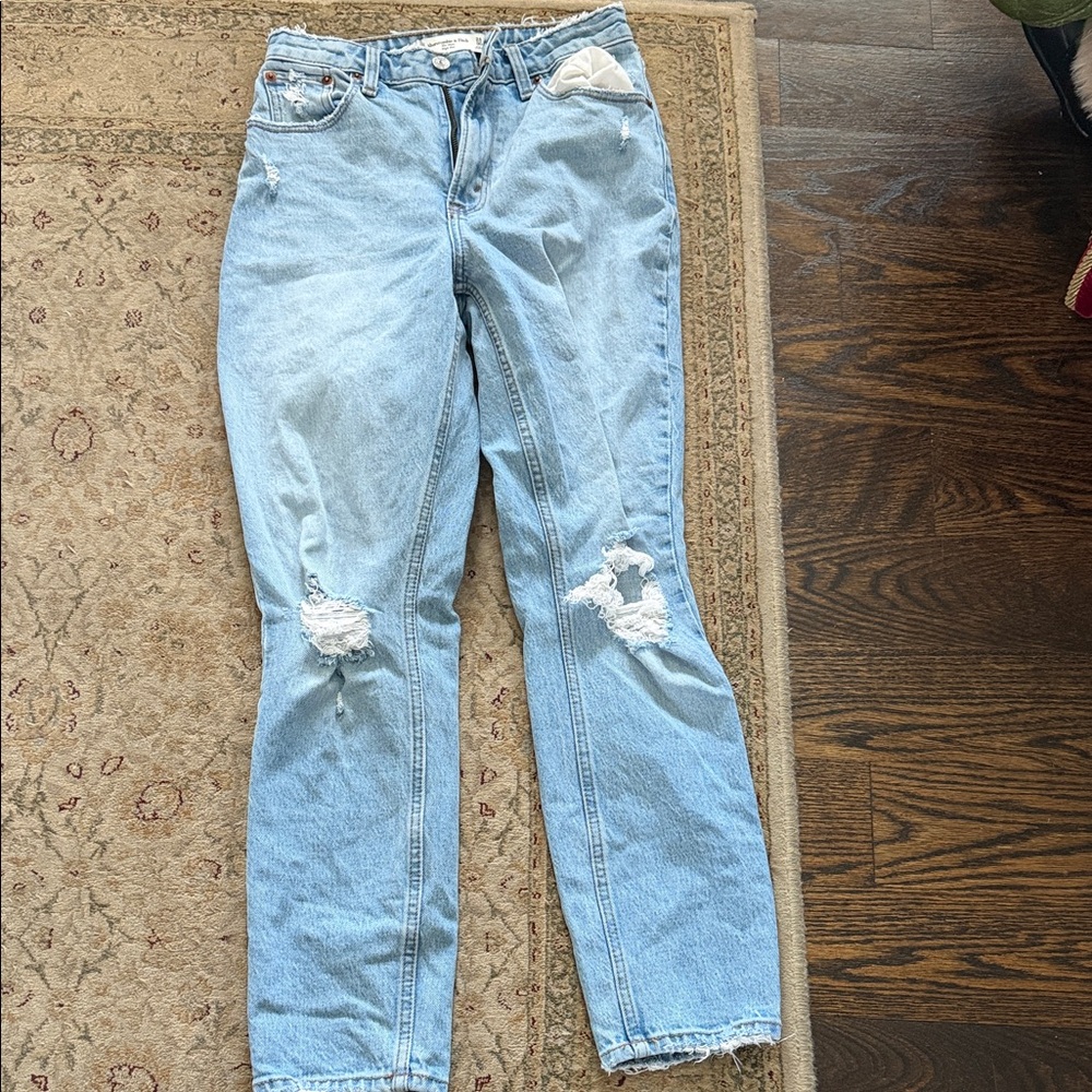 Abercrombie & Fitch Light Blue Distressed Straight Leg Jeans